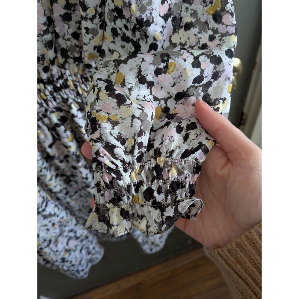Theory Drawstring Neck Silk Mini Dress in Urban Floral Print Medium - Picture 7 of 8